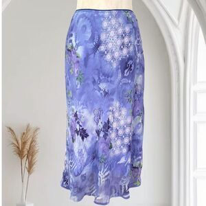 Connected Early 2000's Flower Rose Purple Blue Mesh Midi Skirt L